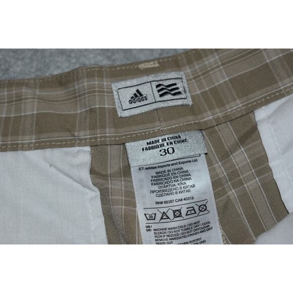 Adidas Golf Shorts Teens Mens Size 30 W Pockets Performance Stretch Tan Plaids - Picture 3 of 5